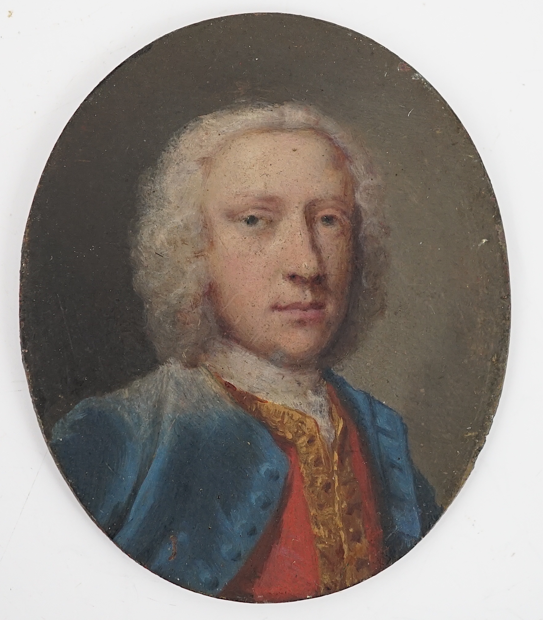 English School circa 1750, Portrait miniature of a gentleman, oil on copper, 3.8 x 3.2cm.
